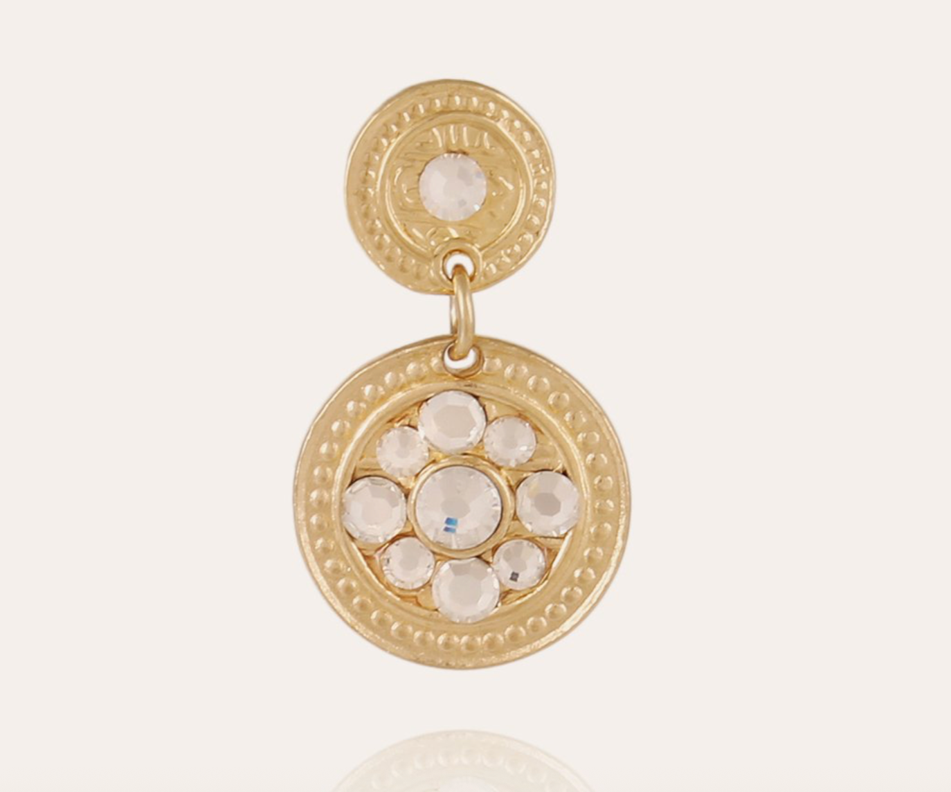GAS BIJOUX - Boucles d'oreilles SEQUINS dorées à l'or fin - Cristaux blancs