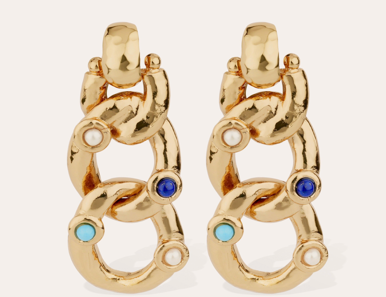 GAS BIJOUX - Boucles d'oreilles MITSI grand modèle doré - Lapis, Turquoise et nacre blanche