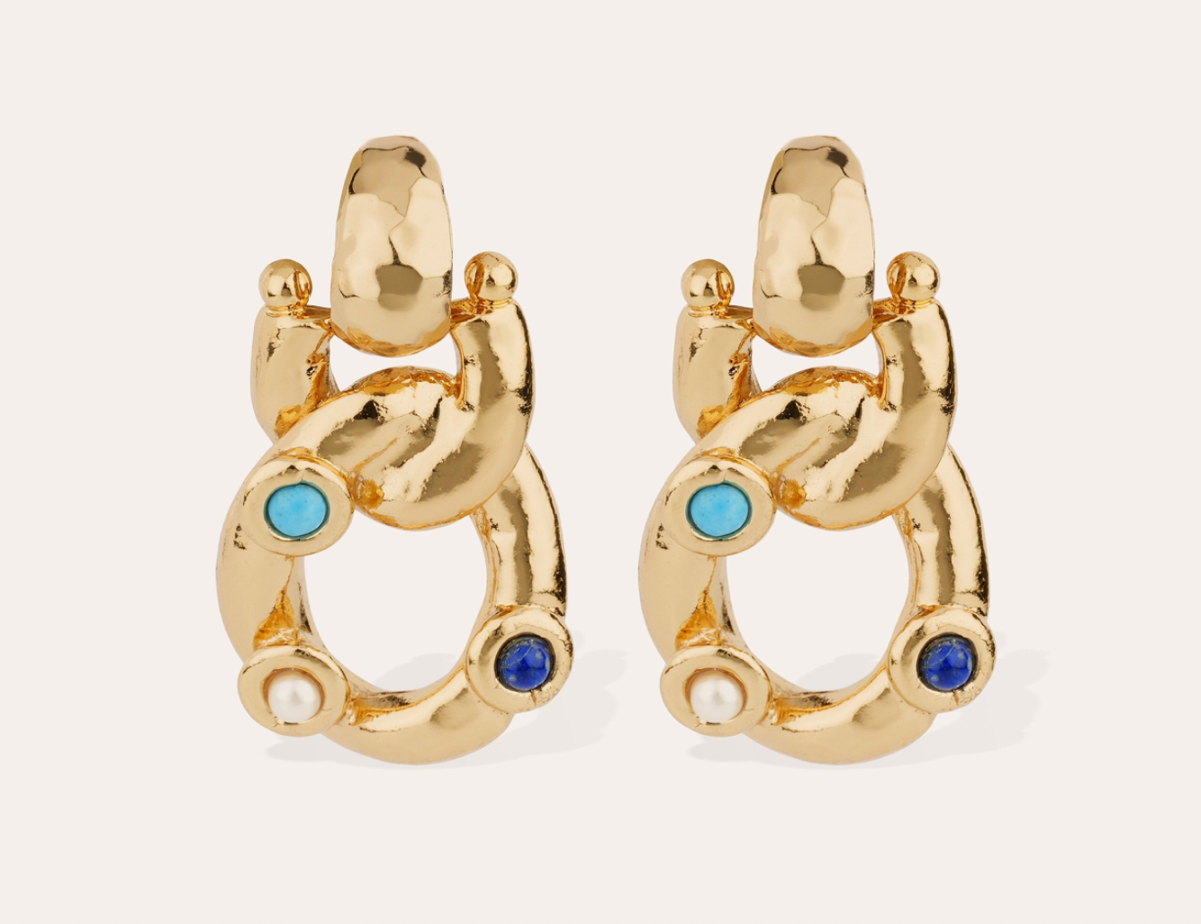 GAS BIJOUX - Boucles d'oreilles MITSI petits modèles dorées l'or fin- Lapis, Turquoise et nacre blanche