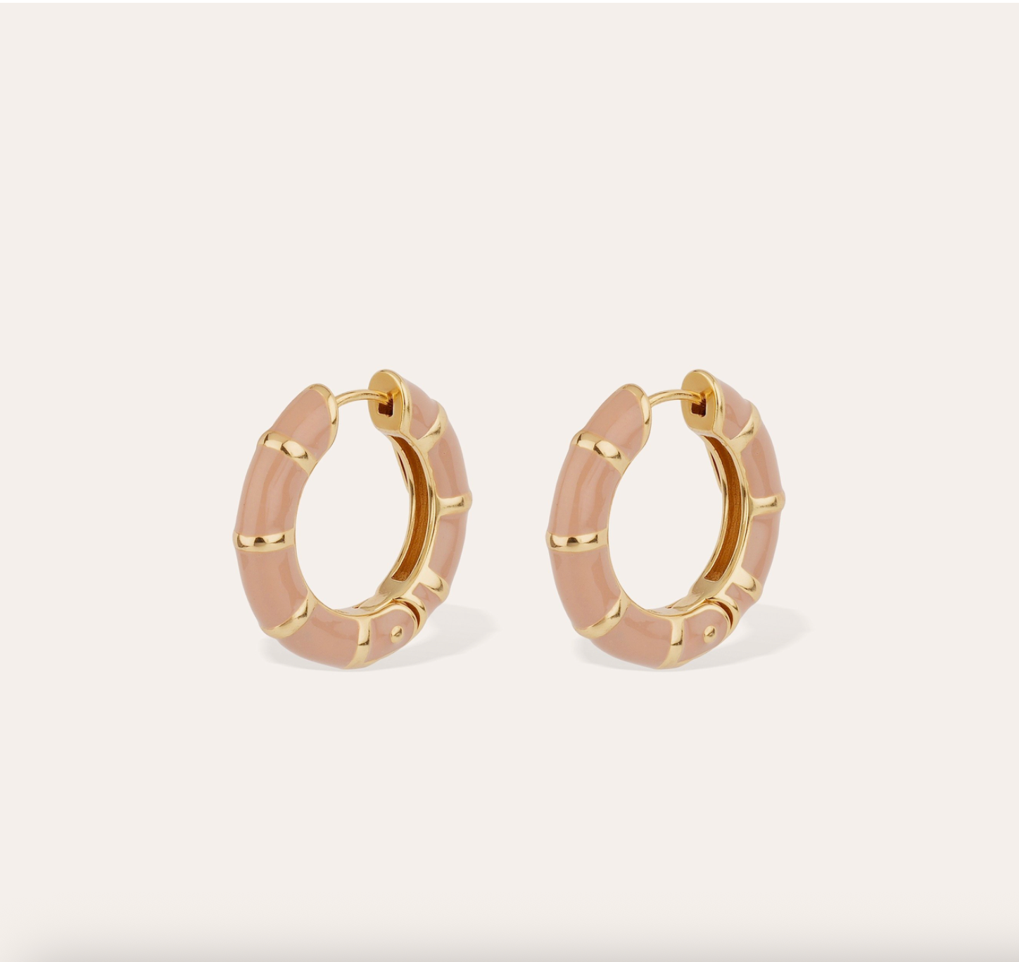 GAS BIJOUX - Boucles d'oreilles créoles BAMBOU mini dorées à l'or fin émail vieux rose