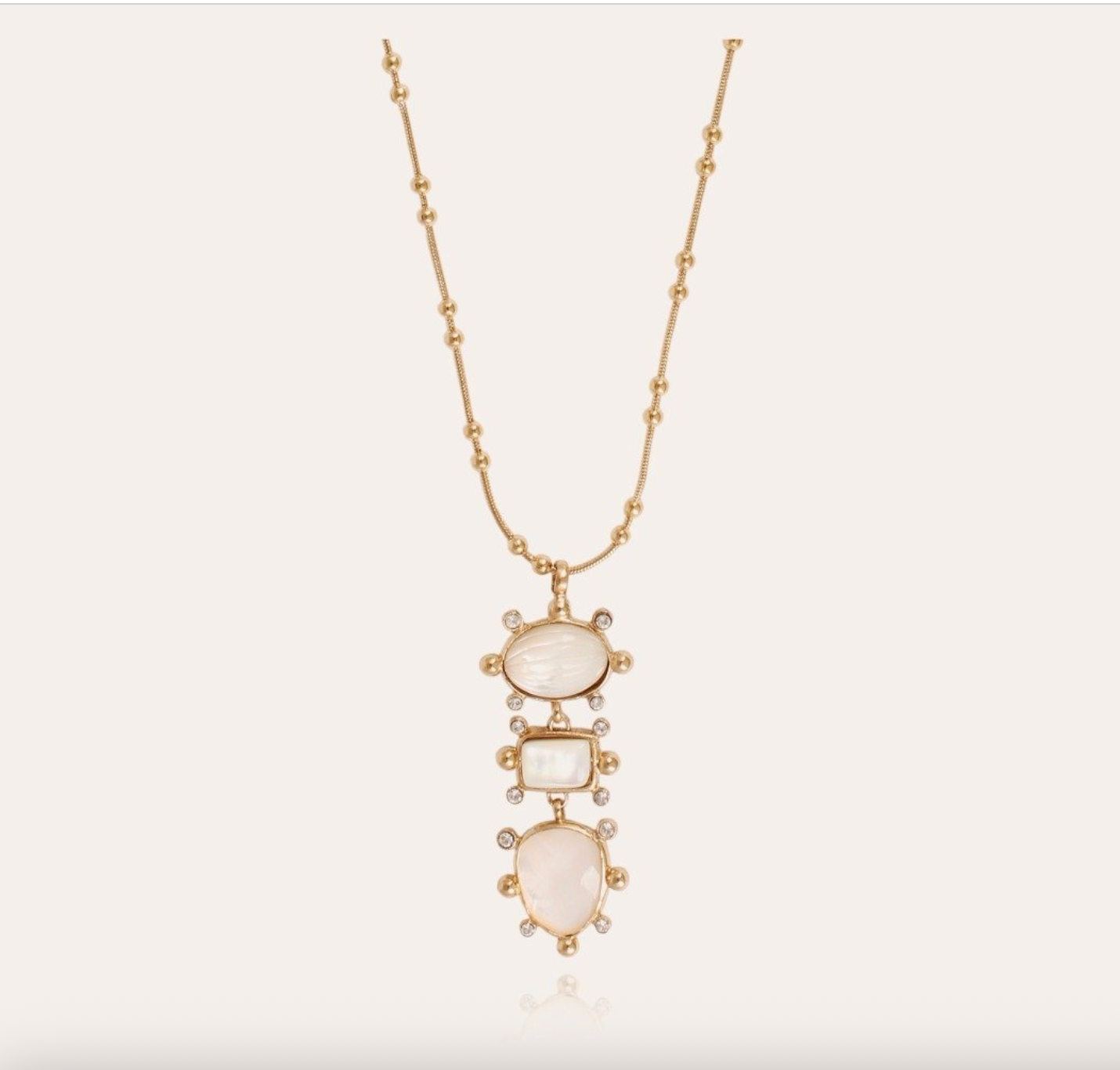 GAS BIJOUX - Collier 3 rangs TIKI doré à l'or fin - Nacre blanche