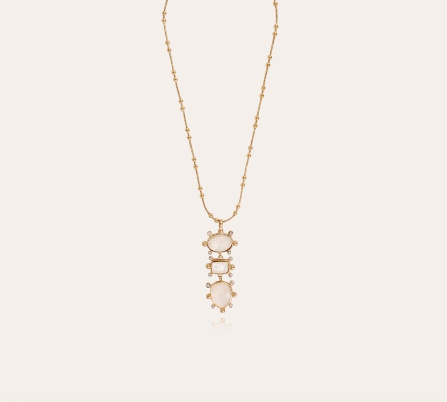 GAS BIJOUX - Collier 3 rangs TIKI doré à l'or fin - Nacre blanche