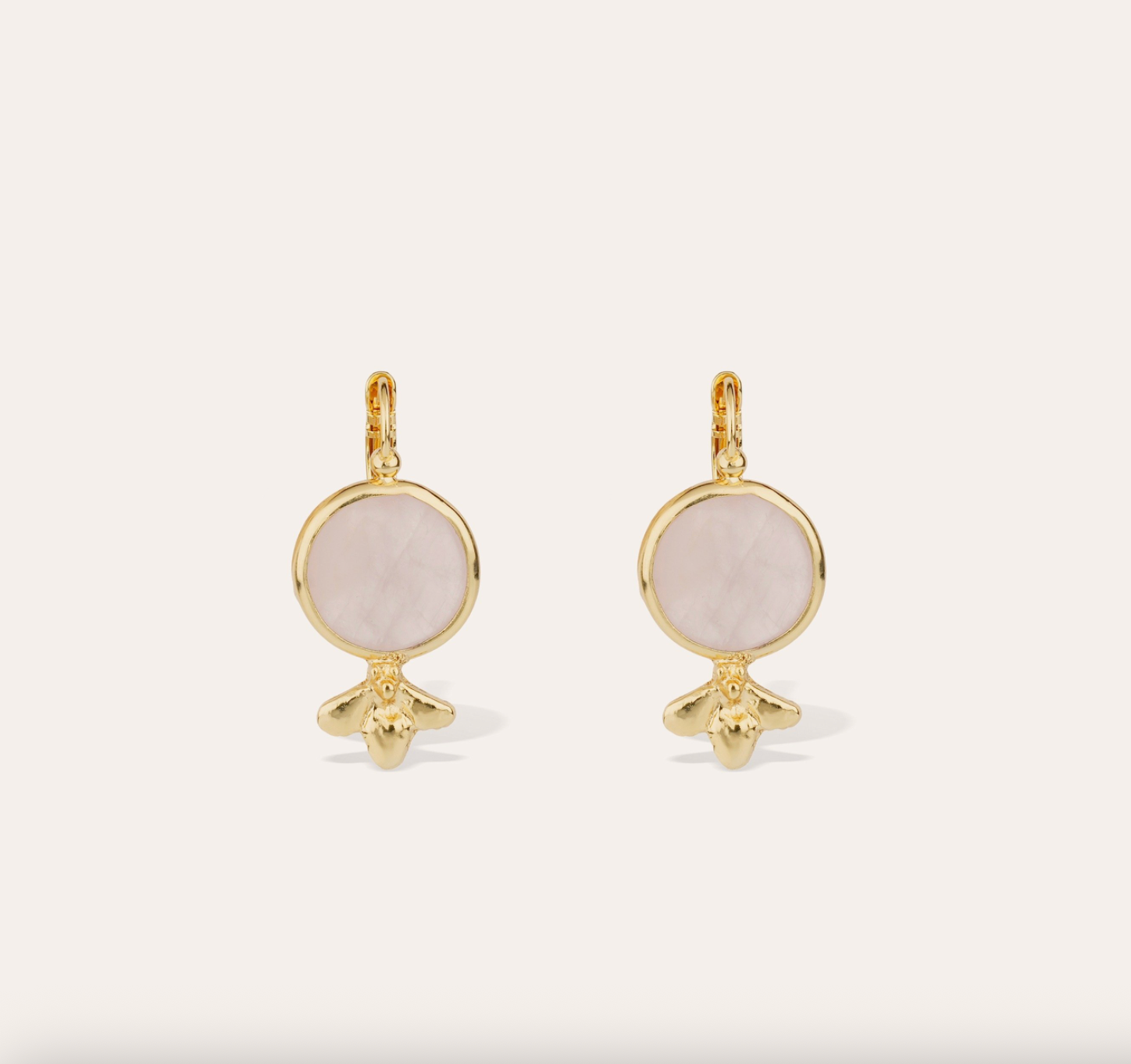 GAS BIJOUX - Boucles d'oreilles serti dorées à l'or fin - Quartz rose