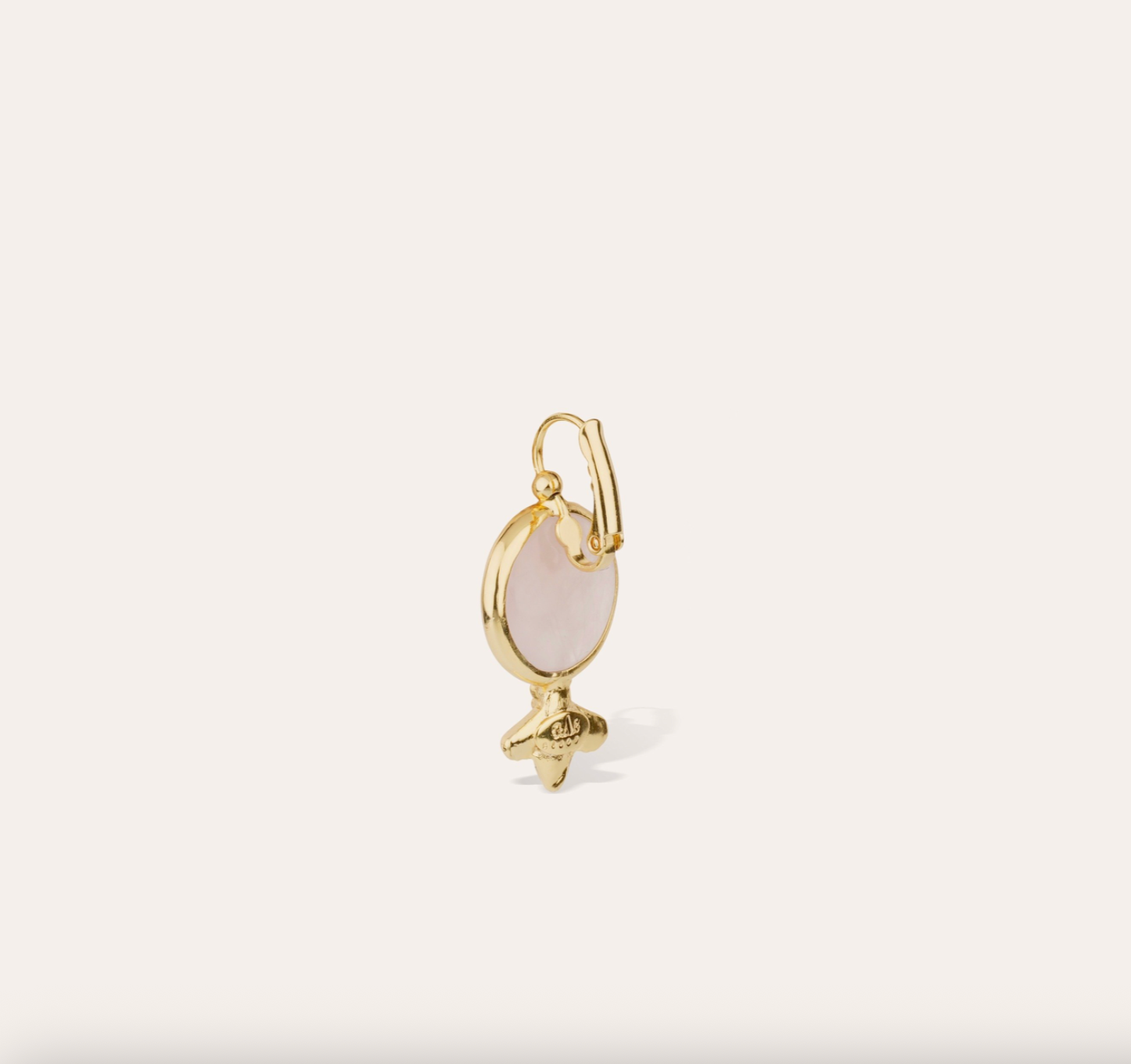 GAS BIJOUX - Boucles d'oreilles serti dorées à l'or fin - Quartz rose