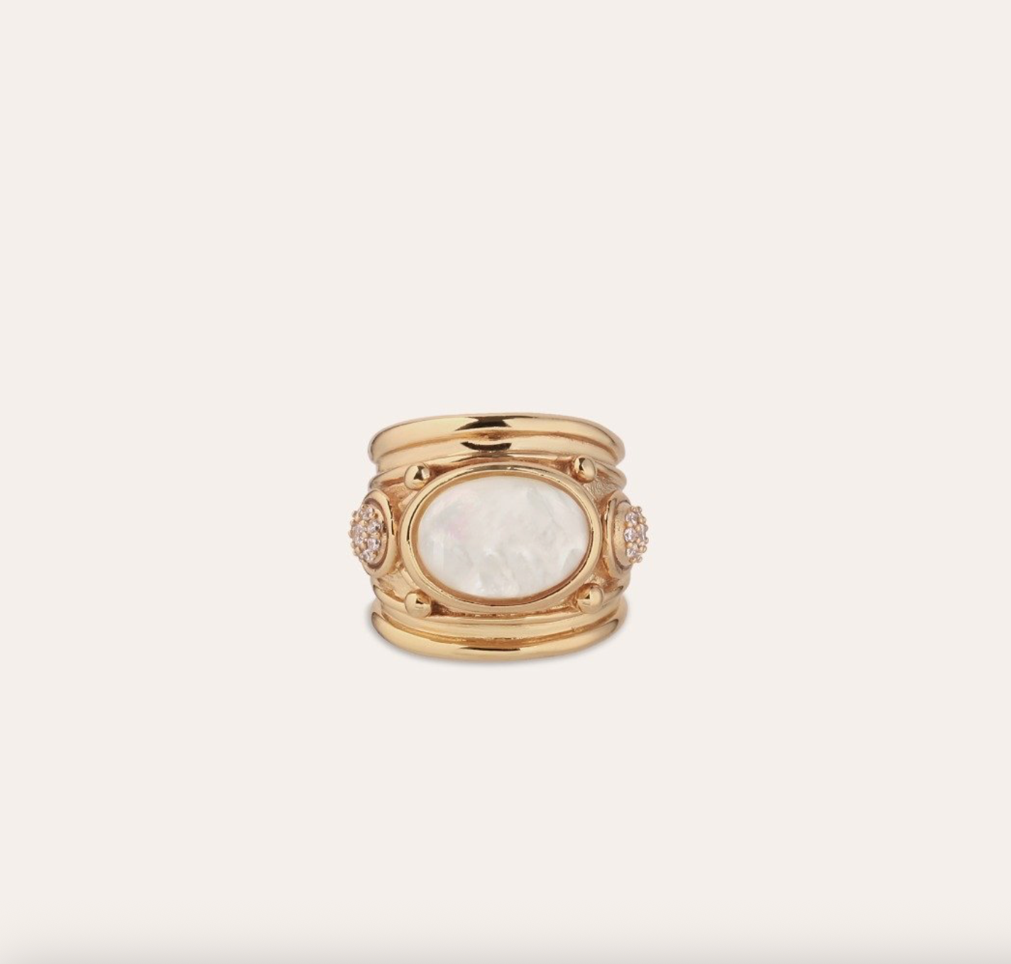 GAS BIJOUX - Bague SIMONE dorée à l'or fin - Strass et nacre blanche - TAILLE M