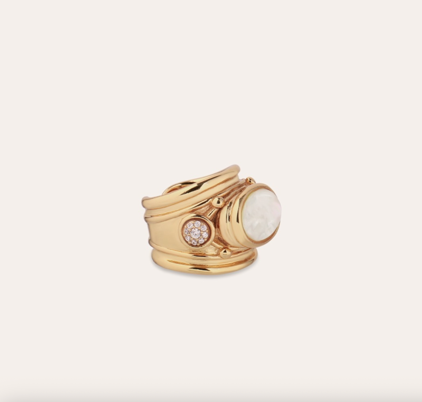 GAS BIJOUX - Bague SIMONE dorée à l'or fin - Strass et nacre blanche - TAILLE M