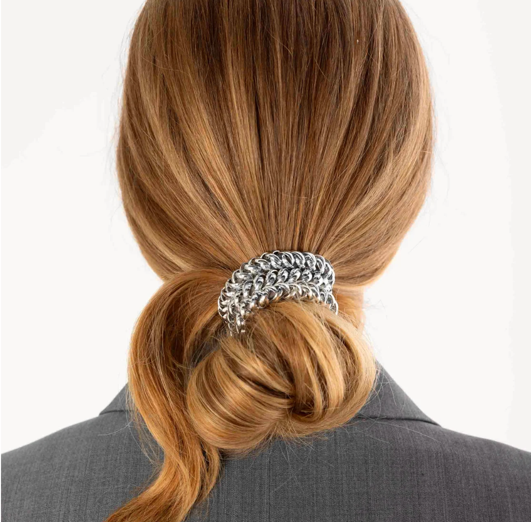 SCRUNCHIE IS BACK - Bichou Collier Argenté - Chouchou Chaîne en Acier Inoxydable - Accessoire Cheveux Tendance & Bracelet - Made in France