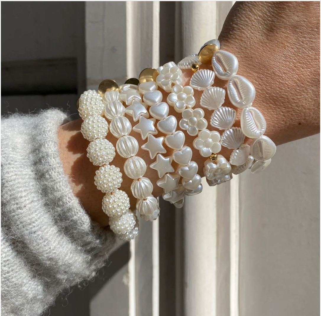 SCRUNCHIE IS BACK - BICHOU bracelet perles nacrées coquillages - Chouchou 2 en 2 - Made in France
