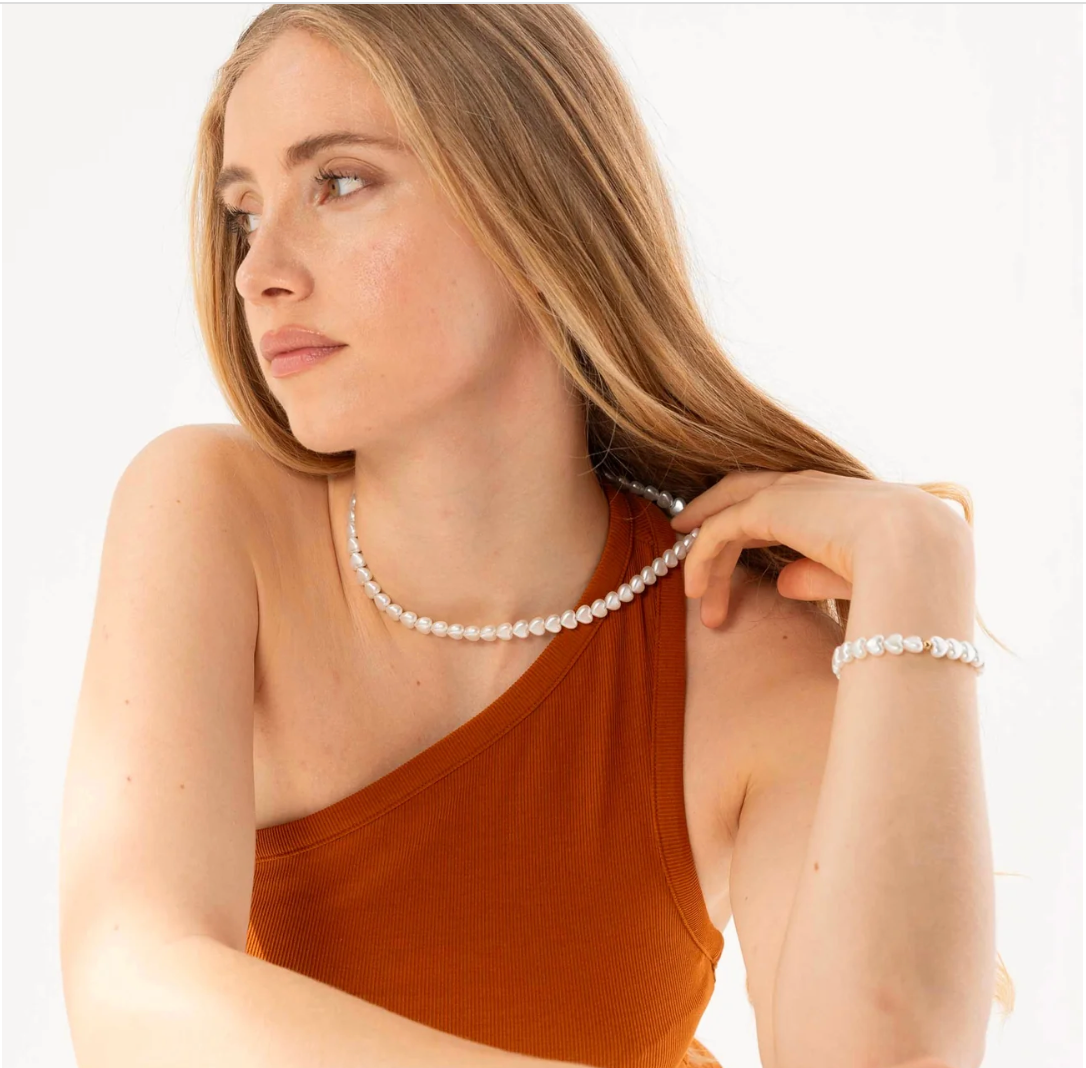 SCRUNCHIE IS BACK - BICHOU Bichou Collier Cœur perles nacrées - Chouchou Long Bijou Cœur - Collier 3-en-1 Tendance - Idée Cadeau Made in France