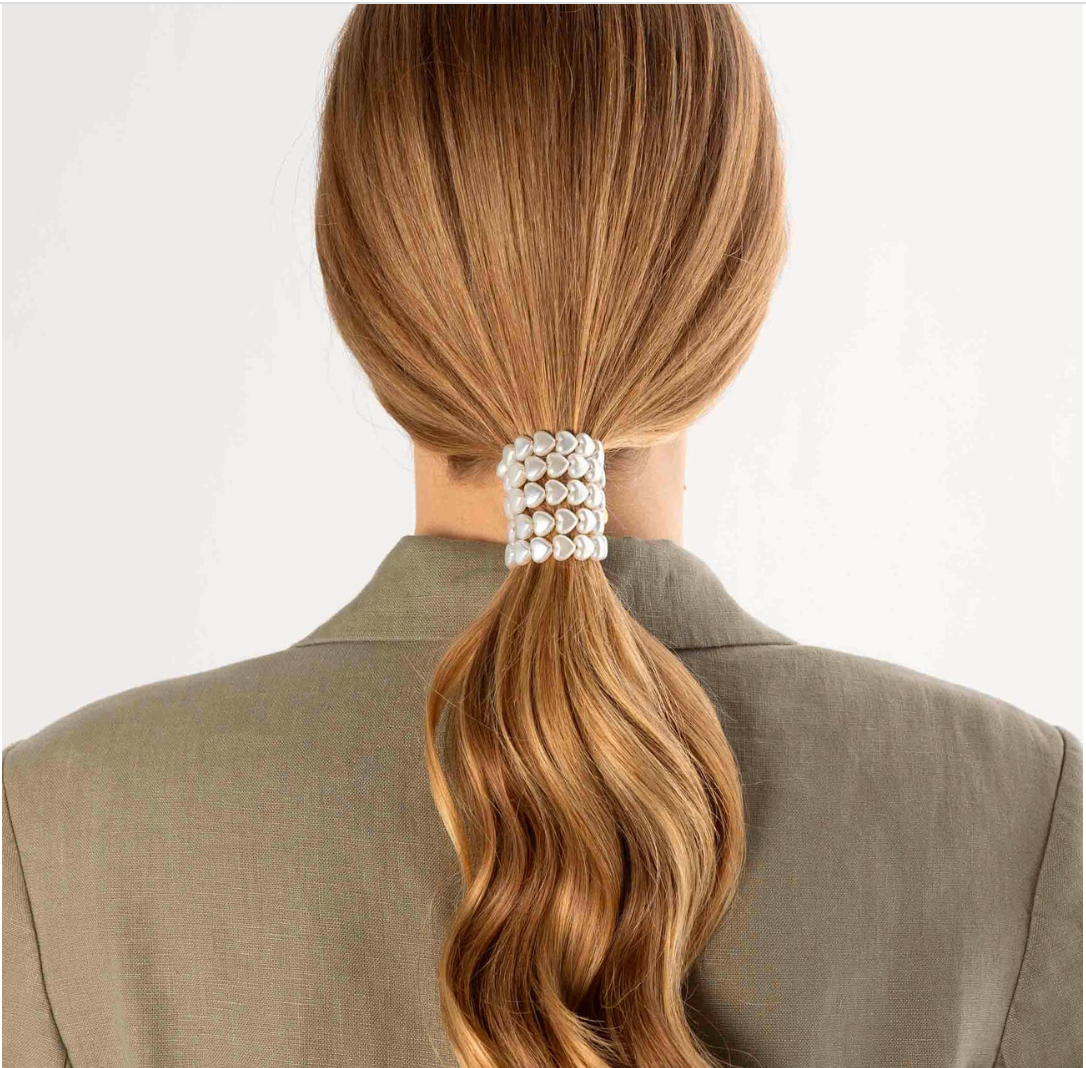 SCRUNCHIE IS BACK - BICHOU Bichou Collier Cœur perles nacrées - Chouchou Long Bijou Cœur - Collier 3-en-1 Tendance - Idée Cadeau Made in France