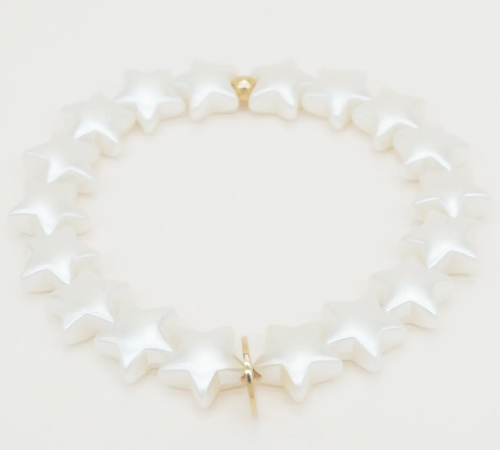 SCRUNCHIE IS BACK - BICHOU bracelet perles nacrées étoiles - Chouchou 2 en 2 - Made in France