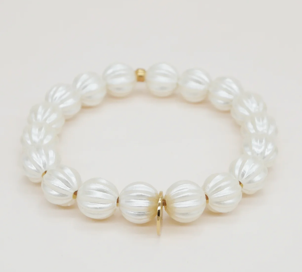 SCRUNCHIE IS BACK - BICHOU perles nacrées en rond stries - Bracelet 2 en 1 - Made in France