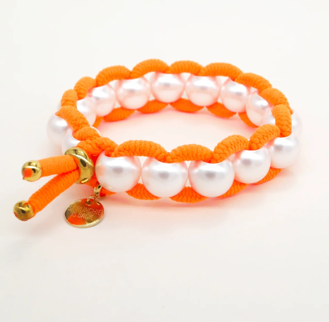 SCRUNTCHIE IS BACK - BICHOU bracelet perles nacrées et élastiques colorés - Chouchou 2 en 1 - Made in France