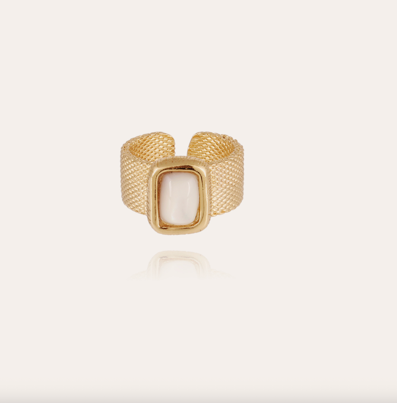 GAS BIJOUX - Bague TOTEM grand modèle dorée - Nacre blanche
