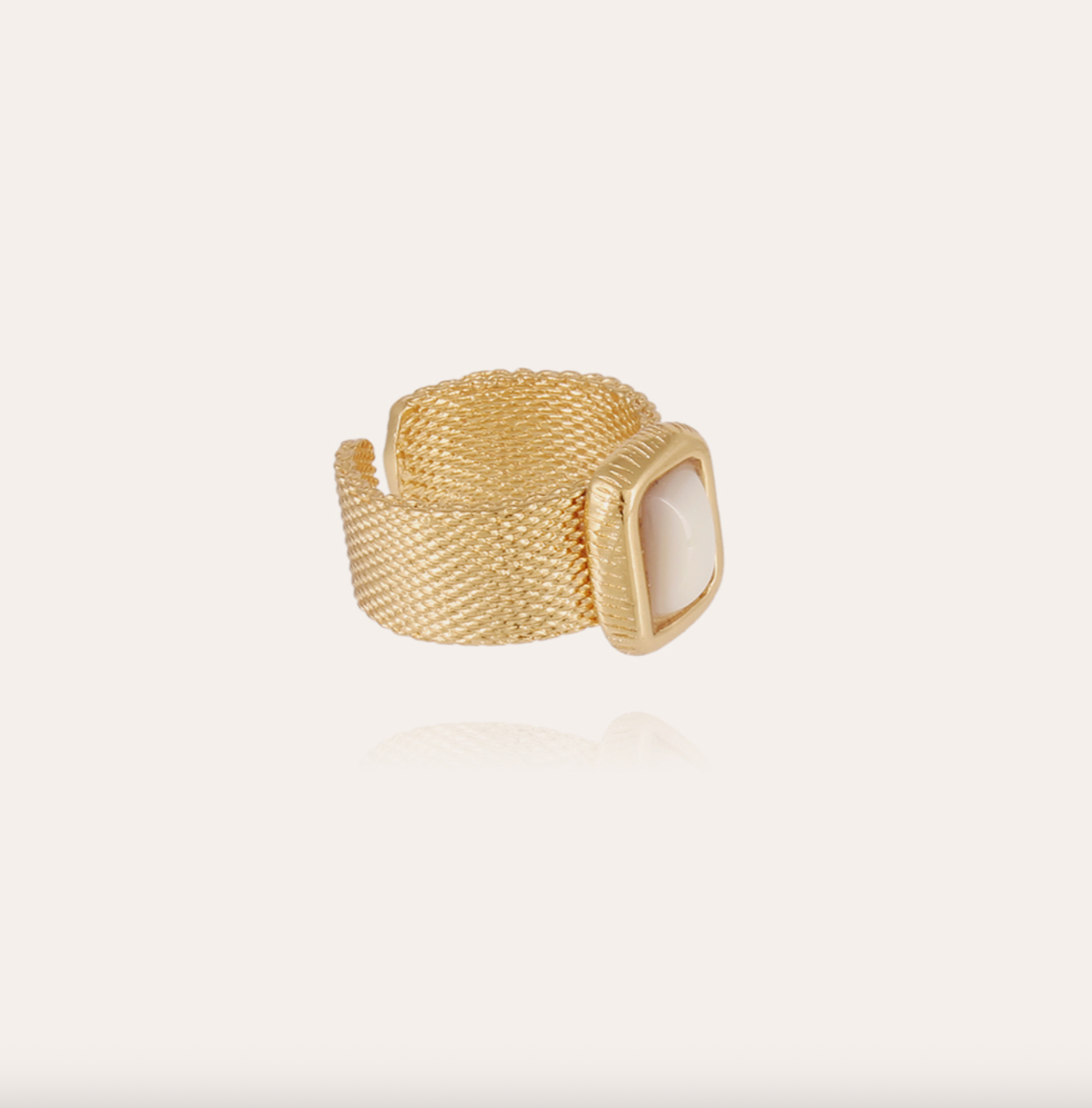 GAS BIJOUX - Bague TOTEM grand modèle dorée - Nacre blanche