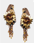 OLIVIA DAR - Boucles d'oreilles PARROT oiseaux brodées en perles bronze