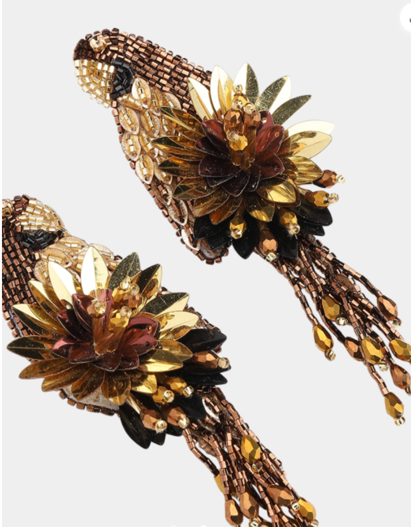 OLIVIA DAR - Boucles d'oreilles PARROT oiseaux brodées en perles bronze