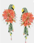 OLIVIA DAR - Boucles d'oreilles PARROT oiseaux brodées en perles kaki