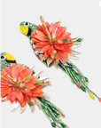 OLIVIA DAR - Boucles d'oreilles PARROT oiseaux brodées en perles kaki