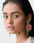 OLIVIA DAR - Boucles d'oreilles PARROT oiseaux brodées en perles kaki