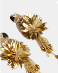 OLIVIA DAR - Boucles d'oreilles PARROT oiseaux brodées en perles or