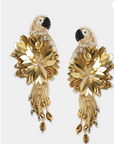 OLIVIA DAR - Boucles d'oreilles PARROT oiseaux brodées en perles or