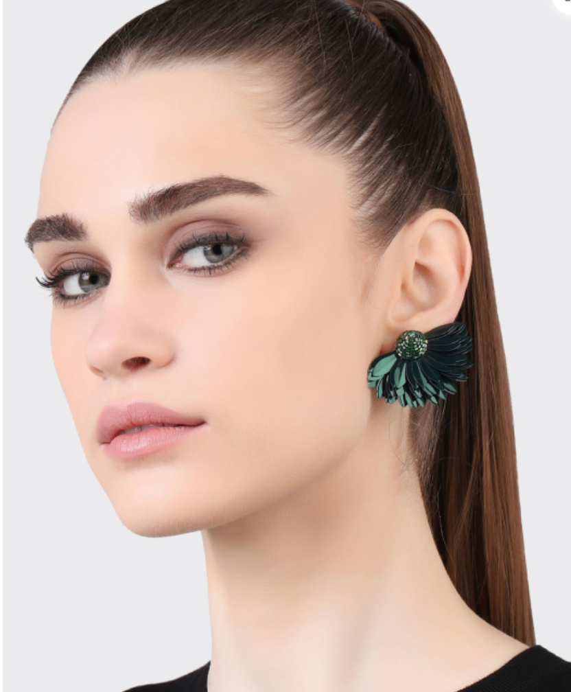 OLIVIA DAR - Boucles d'oreilles MARIGOLD vertes foncées brodées à la main