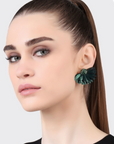 OLIVIA DAR - Boucles d'oreilles MARIGOLD vertes foncées brodées à la main