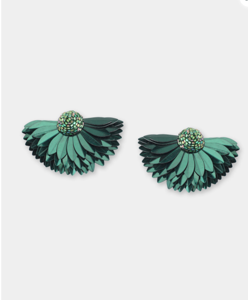 OLIVIA DAR - Boucles d'oreilles MARIGOLD vertes foncées brodées à la main