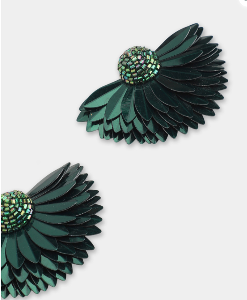 OLIVIA DAR - Boucles d'oreilles MARIGOLD vertes foncées brodées à la main