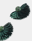 OLIVIA DAR - Boucles d'oreilles MARIGOLD vertes foncées brodées à la main