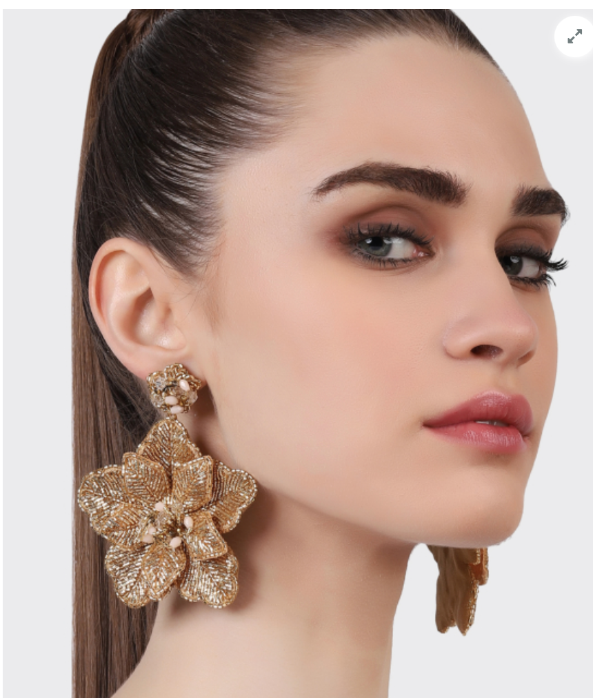 OLIVIA DAR - Boucles d'oreilles fleur brodées en perles - Doré