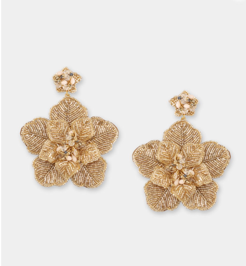 OLIVIA DAR - Boucles d'oreilles fleur brodées en perles - Doré