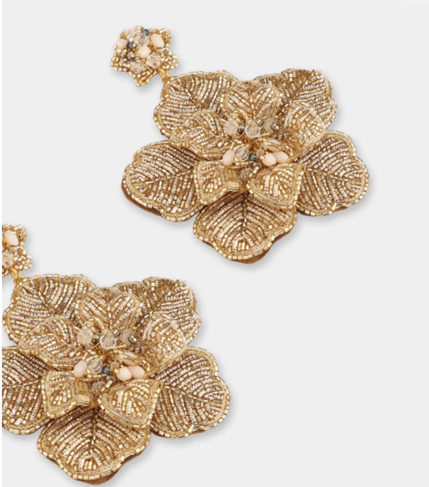 OLIVIA DAR - Boucles d'oreilles fleur brodées en perles - Doré
