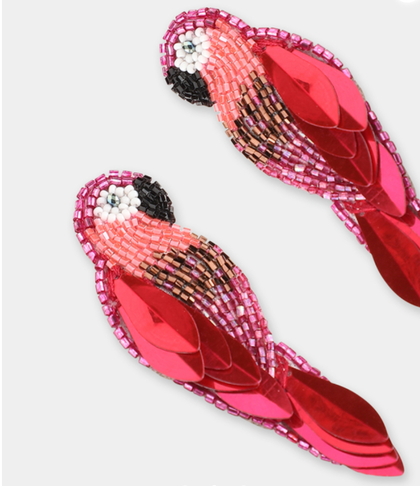 OLIVIA DAR - Boucles d'oreilles PERROQUET doré en perles rouge