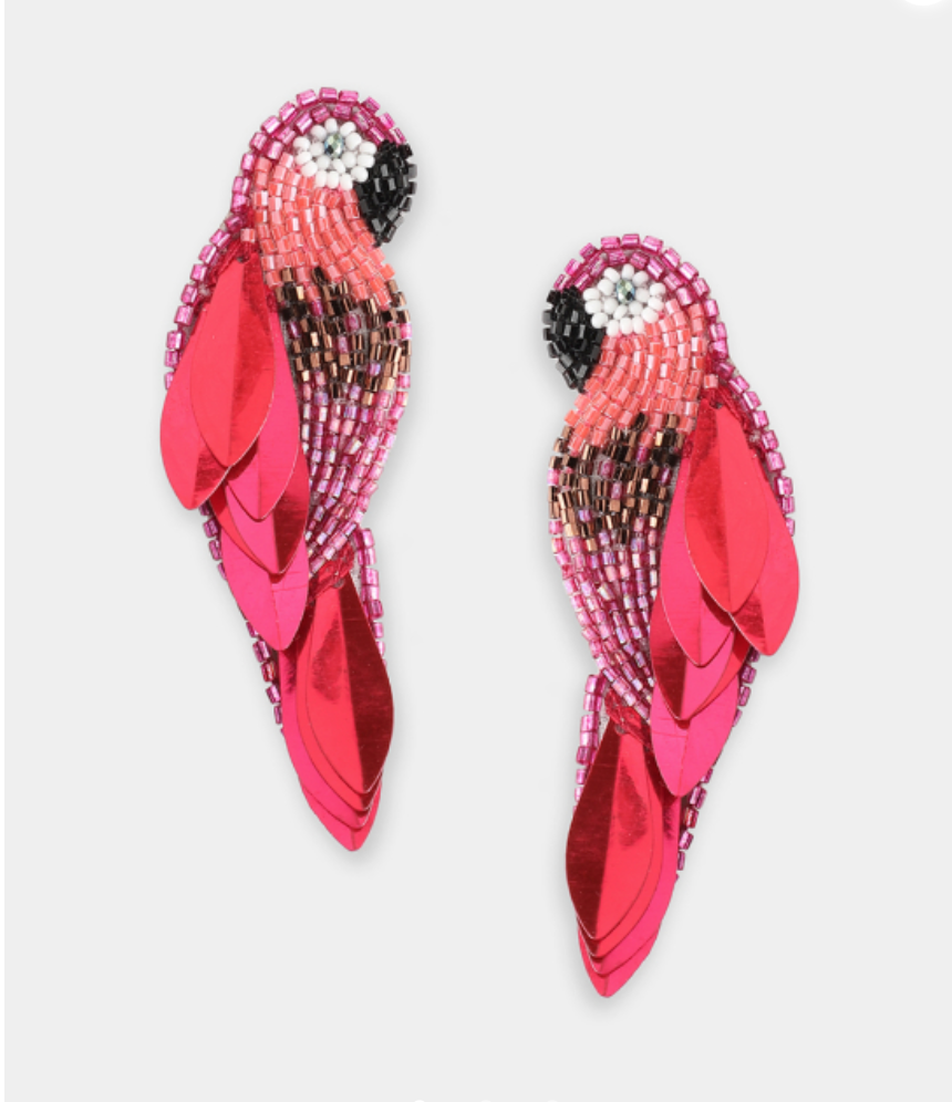 OLIVIA DAR - Boucles d'oreilles PERROQUET doré en perles rouge
