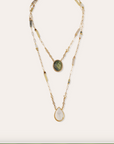 GAS BIJOUX - Collier SCAPULAIRE KALI doré à l'or fin - Nacre et Labradorite avec de la poudre d'or