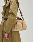 VANESSA WU - Mini sac bowling LORRAINE beige en fausse fourrure