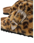 VANESSA WU - Sabots EMELINE léopard en fausse fourrure à boucle western