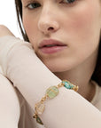 GAS BIJOUX - BRACELET RAINBOW SQUARE multi petit modèle doré à l'or fin : Turquoise, Vésonite, Amazonite et cristal