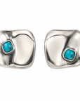 GAS BIJOUX - BOUCLES D'OREILLES PUCES SQUARE PETIT MODÈLE - MÉTAL ARGENTÉ - TURQUOISE