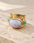 GAS BIJOUX - BAGUE SIMONE DOREE QUARTE LAVANDE ET AVENTURINE VERTE - TAILLE M