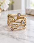 ZAG BIJOUX - BAGUE MULTI ANNEAUX AVEC ZIRCONS BLANCS - AJUSTABLE