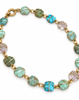 GAS BIJOUX - COLLIER RAINBOW SQUARE - METAL DORE - TURQUOISE - AMAZONITE - QUARTZ - VESSONITE
