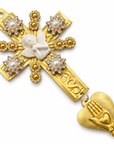 AZAFRAN ROSA - EX-VOTO - DORÉ, CRISTAUX BLANCS, PERLES ET ANGE BLANC