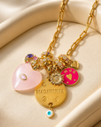 MADAMIRMA - SAUTOIR CHARMS DORÉ - COEUR QUARTZ ROSE