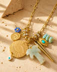 MADAMIRMA - SAUTOIR CHARMS DORÉS - PALMIER JADE