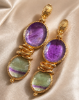 GAS BIJOUX - BOUCLES D'OREILLES SIRENA 2.0 MÉTAL DORÉ - AMÉTHYSTE ET QUARTZ VERT