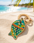 GAS BIJOUX - PORTE CLES NEMO - ÉMAIL VERT - JAUNE ET PERLES ORANGE