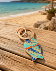 GAS BIJOUX - PORTE CLES NEMO - ÉMAIL VERT D'EAU - BLEU MARINE ET PERLES ORANGE